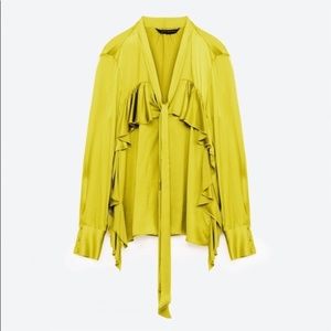 Zara Lime Green Satin Ruffle Top